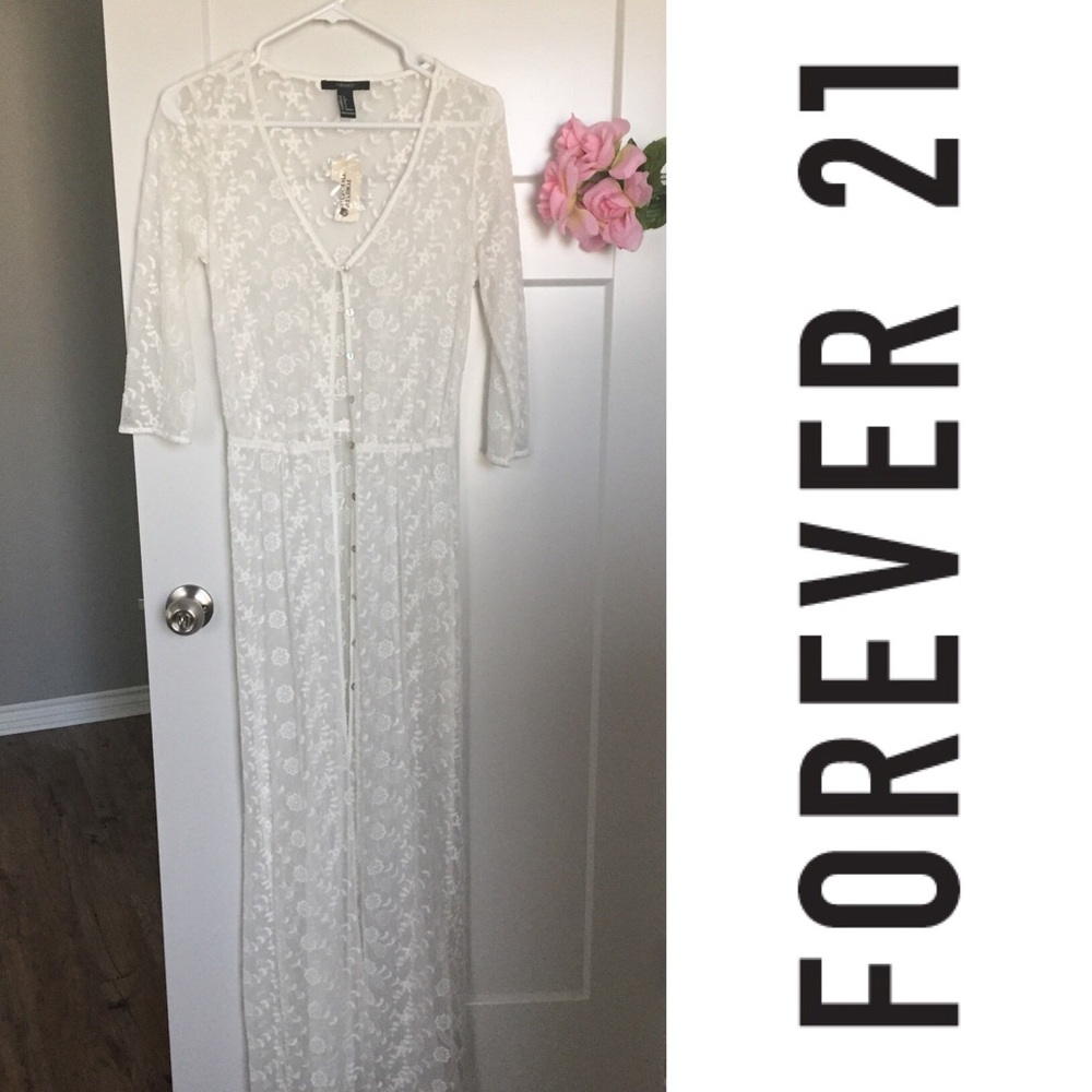 Sheer Lace Dress/Duster with Pearl Overlay Buttons